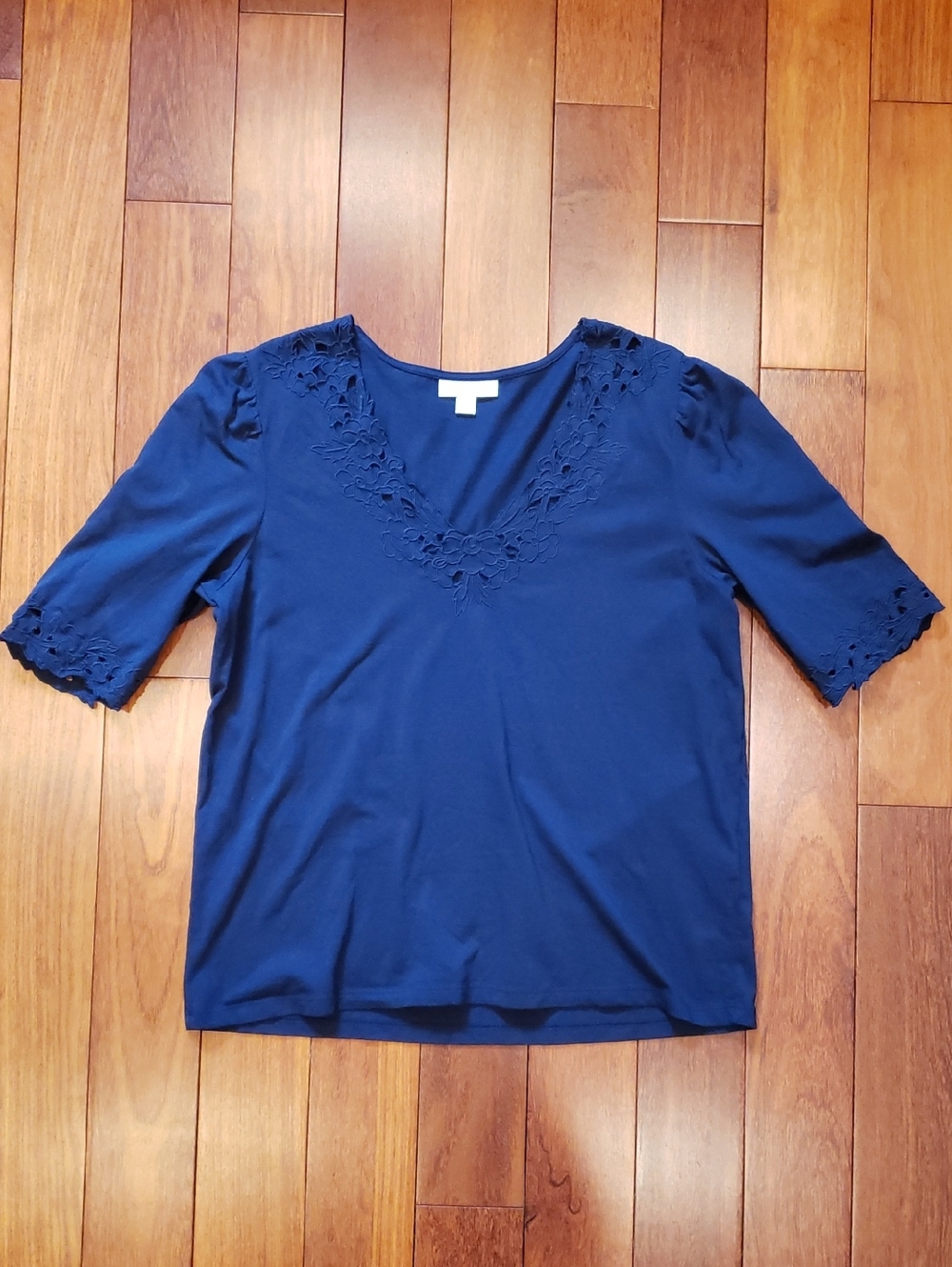 Charter Club Women's Petite Medium Navy Blue with Cutwork Embrioidery